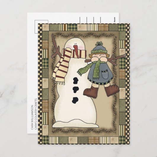 Rustic Country Snowman Holly Berries Open House Feestdagenkaart (Voorkant / Achterkant)