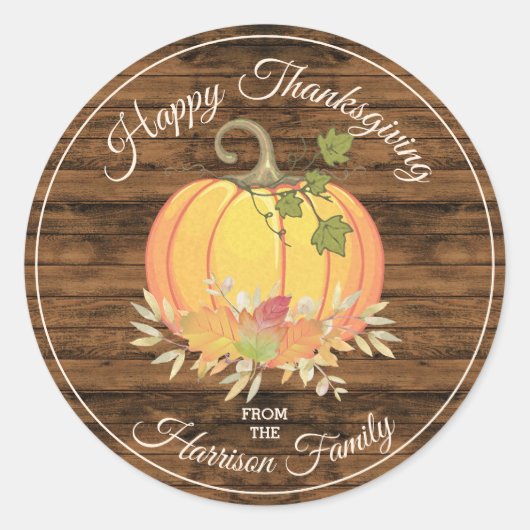 Rustic Country Specialized Happy Thanksgivng Ronde Sticker (Voorkant)
