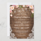 Rustic Country String Lights Floral Lace Wedding Kaart (Voorkant)