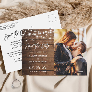 Rustic Country String Lights Foto opslaan Datum Briefkaart