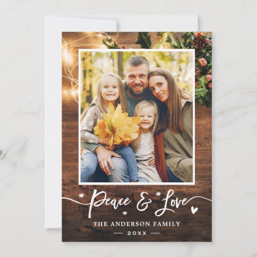 Rustic Country String Lights Foto van Peace and Lo Feestdagenkaart (Voorkant)