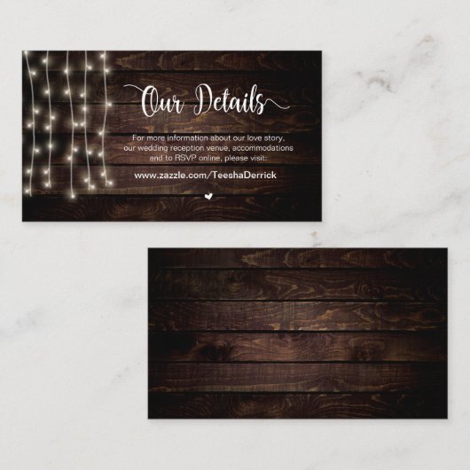 Rustic Country String Lights, huwelijksgegevens Informatiekaartje (Voorkant / Achterkant)