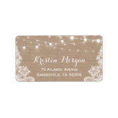 Rustic Country String Lights Lace Burlap Wedding Etiket (Voorkant)