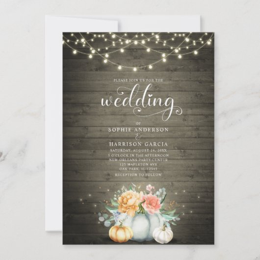 Rustic Country String Lights Pumpkin geveld huweli Kaart (Voorkant)