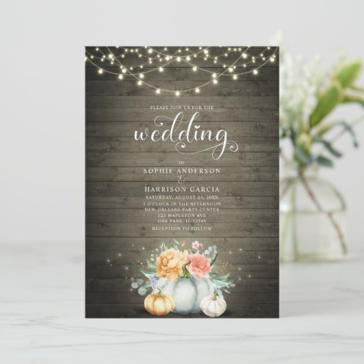 Rustic Country String Lights Pumpkin geveld huweli Kaart (Staand voorkant)