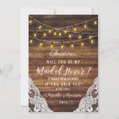 Rustic Country String Lights Wood Lace Maid Honor Kaart (Voorkant)