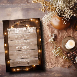 Rustic Country String Lights Wood Weddenschap Kaart