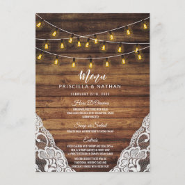 Rustic Country String Lights Wood Weddenschap Menu