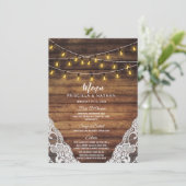 Rustic Country String Lights Wood Weddenschap Menu (Staand voorkant)