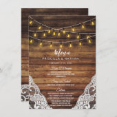 Rustic Country String Lights Wood Weddenschap Menu (Voorkant / Achterkant)