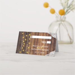 Rustic Country String Lights Wood Weddenschap Plaatskaartje
