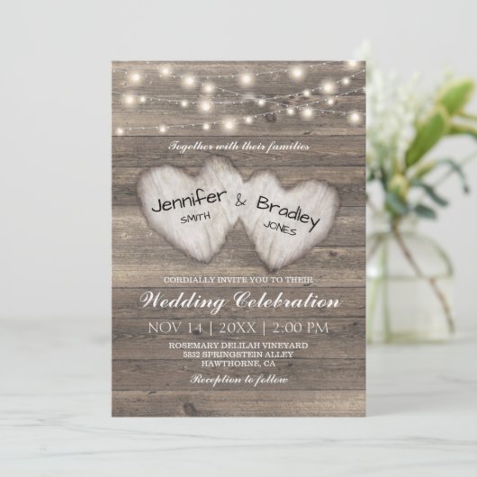 Rustic Country String of Lights Wedding Kaart (Staand voorkant)