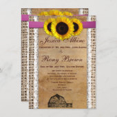 Rustic Country Sun Flower Lace Wedding Invitations Kaart (Voorkant / Achterkant)