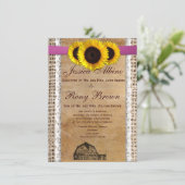Rustic Country Sun Flower Lace Wedding Invitations Kaart (Staand voorkant)