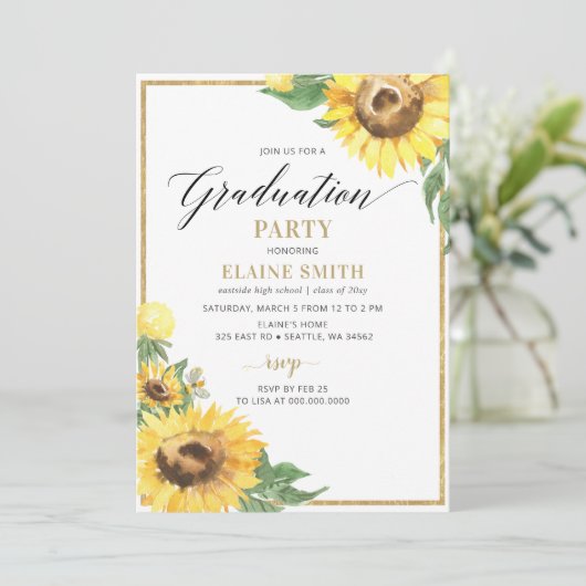 Rustic Country Sunflower Foto Afstuderen Kaart (Staand voorkant)