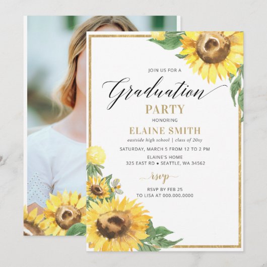 Rustic Country Sunflower Foto Afstuderen Kaart (Voorkant / Achterkant)