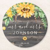 Rustic Country Sunflower Mr en Mrs Wedding Ronde Kartonnen Onderzetter (Voorkant)