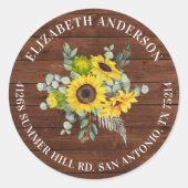 Rustic Country Sunflower Retouradres Ronde Sticker (Voorkant)