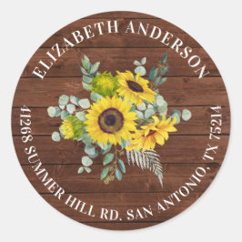 Rustic Country Sunflower Retouradres Ronde Sticker