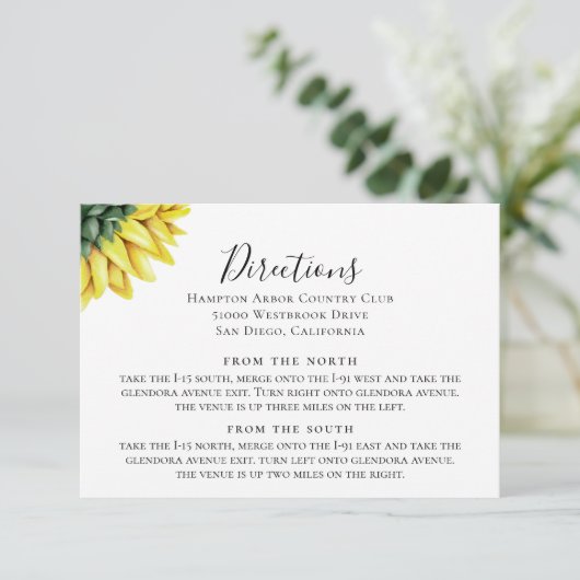 Rustic Country Sunflower Routebeschrijving Invoege Kaart (Staand voorkant)