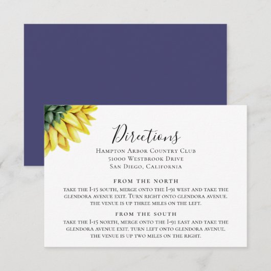 Rustic Country Sunflower Routebeschrijving Invoege Kaart (Voorkant / Achterkant)