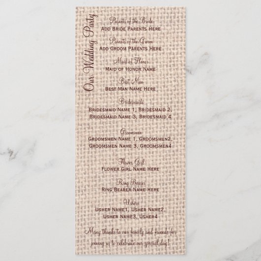 Rustic Country Sunflower Vertical Wedding Programs Programmakaart (Achterkant)