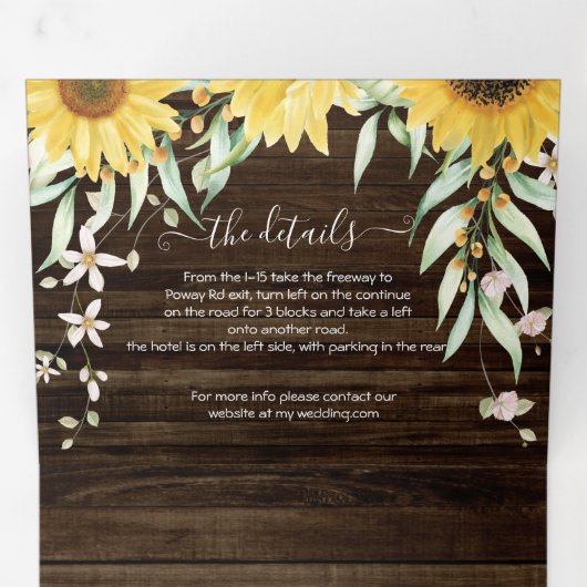 Rustic Country Sunflower Wedding Drieluik Uitnodiging (Binnenzijde eerst)