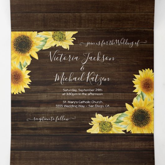 Rustic Country Sunflower Wedding Drieluik Uitnodiging (Binnenkant midden)