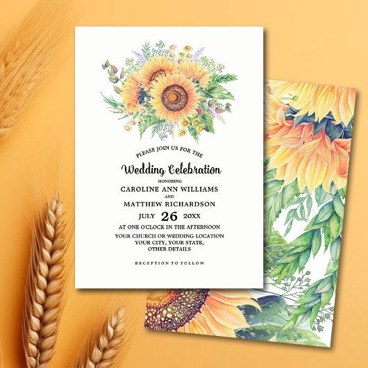 Rustic Country Sunflower Wedding Invitting Kaart