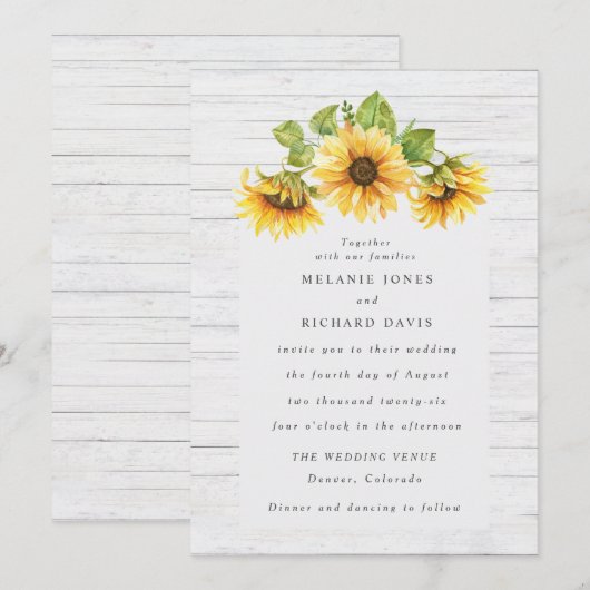 Rustic Country Sunflower Wedding Kaart (Voorkant / Achterkant)