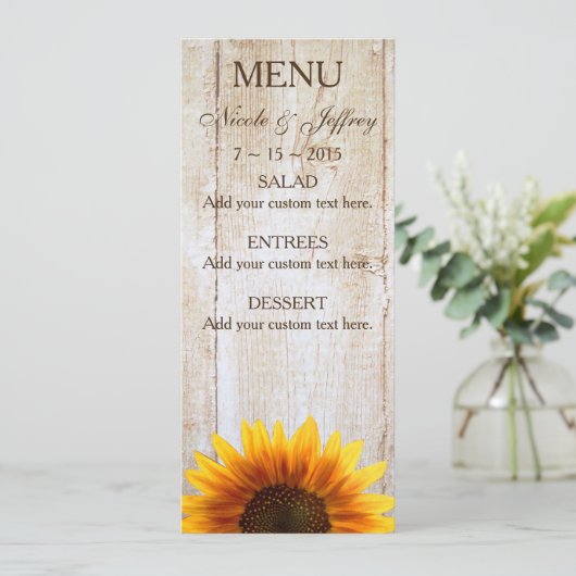 Rustic Country Sunflower Wedding Menu (Staand voorkant)