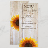 Rustic Country Sunflower Wedding Menu (Voorkant / Achterkant)