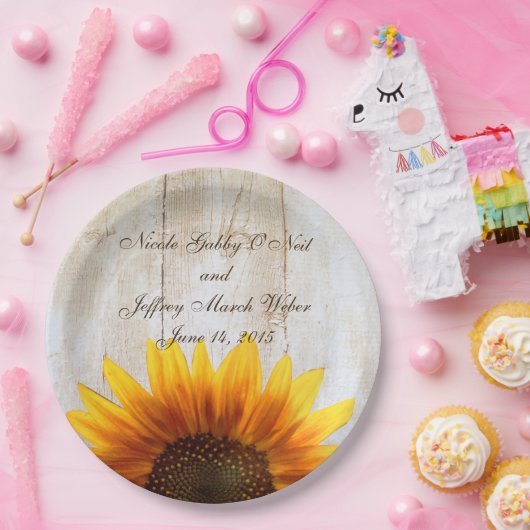 Rustic Country Sunflower Wedding Papieren Bordje (Feest)