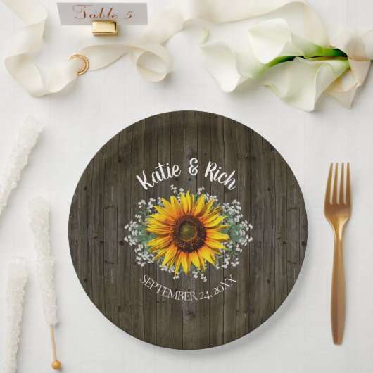 Rustic Country Sunflower Wedding Papieren Bordje (Huwelijk)