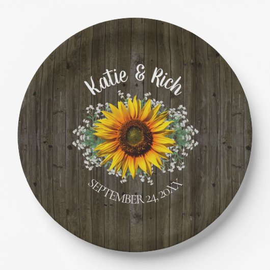 Rustic Country Sunflower Wedding Papieren Bordje (Voorkant)