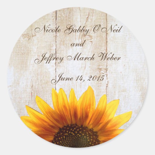 Rustic Country Sunflower Wedding Ronde Sticker (Voorkant)