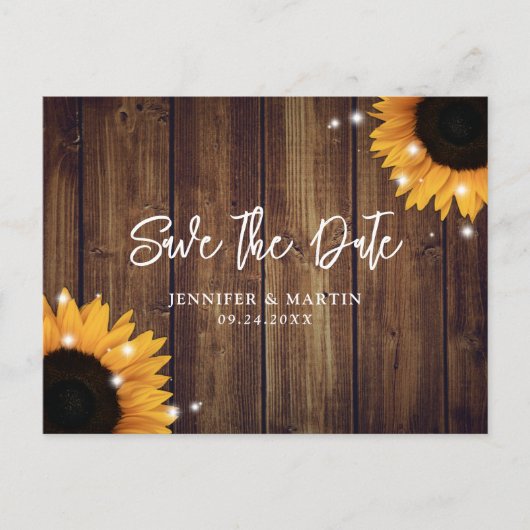 Rustic Country Sunflower Wedding Save the Date Briefkaart (Voorkant)