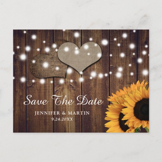 Rustic Country Sunflower Wedding Save the Date Briefkaart (Voorkant)