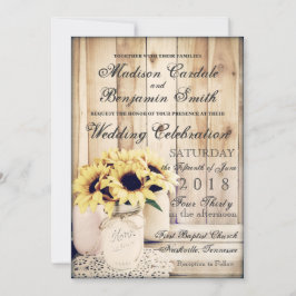 Rustic Country Sunflowers Mason Jar Wedding Invić Kaart