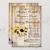 Rustic Country Sunflowers Mason Jar Wedding Invić Kaart (Voorkant / Achterkant)