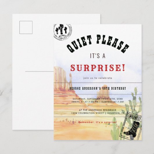 Rustic Country Surprise verjaardagsfeestje uitnodi Uitnodiging Briefkaart (Voorkant / Achterkant)