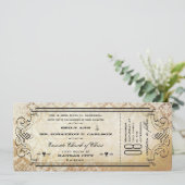 Rustic Country Ticket Typography Wedding Invites Kaart (Staand voorkant)