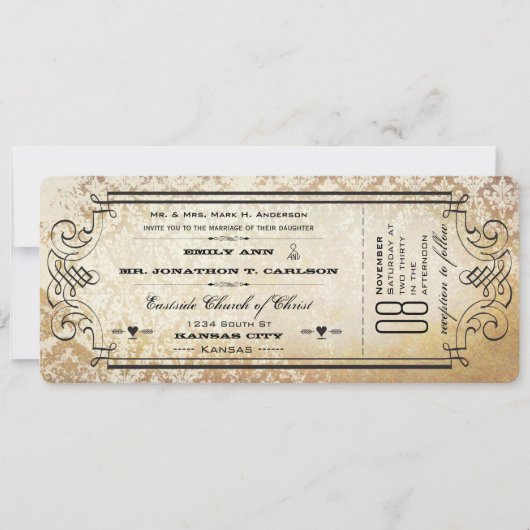 Rustic Country Ticket Typography Wedding Invites Kaart (Voorkant)