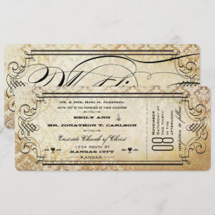 Rustic Country Ticket Typography Wedding Invites Kaart