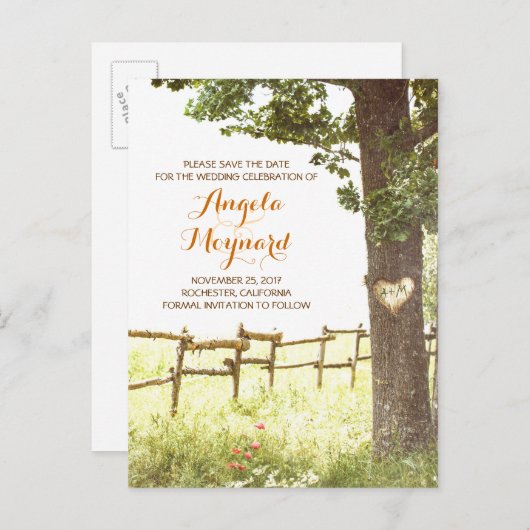 Rustic Country Tree Save the Date briefkaart (Voorkant / Achterkant)
