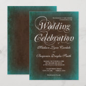 Rustic Country Turquoise Brown Wedding Invitations Kaart (Voorkant / Achterkant)