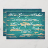 Rustic Country Turquoise Wood Wedding Invitation Kaart (Voorkant / Achterkant)