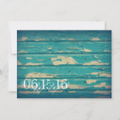 Rustic Country Turquoise Wood Wedding Invitation Kaart (Achterkant)