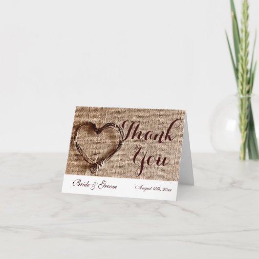 Rustic Country Twine Heart Wedding Bedankt kaarten (Voorkant)