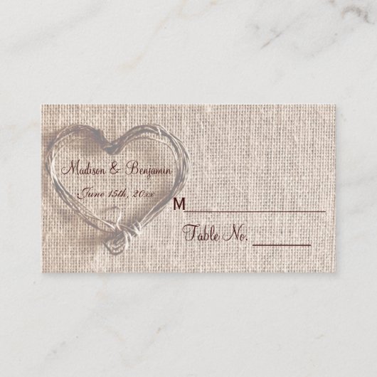 Rustic Country Twine Heart Wedding Place Kaarten Plaatskaartje (Voorkant)
